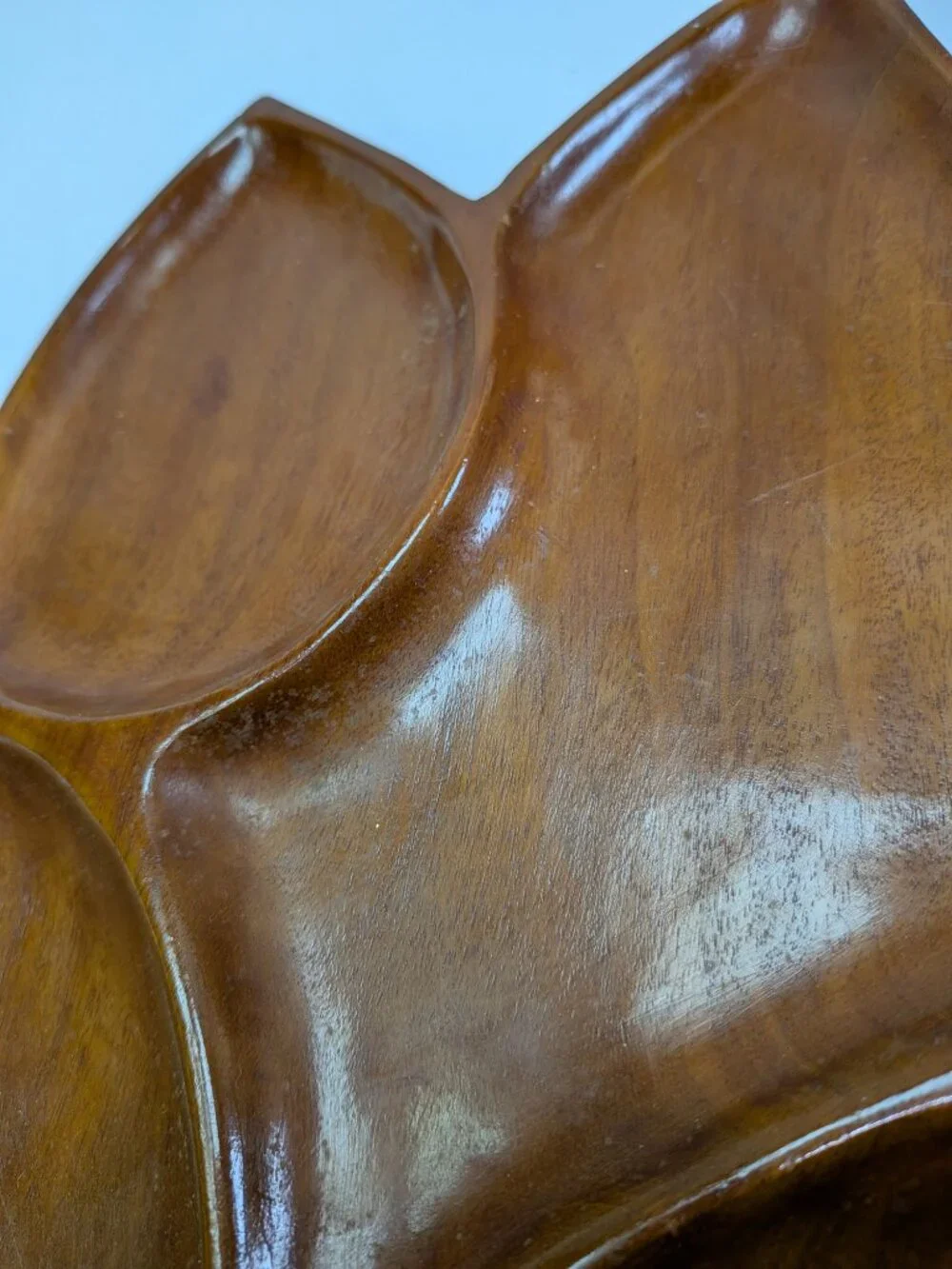 VTG Carved Wood Leaf Tray Set Sectional Platter & Handle Dish Hand Carved 60s